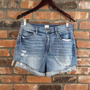 Sneak Peek High-Rise Distressed Stretch Denim Medium Wash Shorts Women's 29